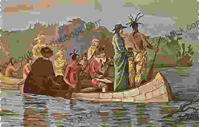 A Painting Depicting A Group Of Explorers Paddling Canoes Up A River In The Oregon Territory, With Mountains And Forests In The Background. Oregon And Eldorado Or Romance Of The Rivers