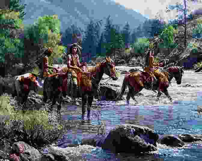 A Panoramic Scene Depicting The Vast And Rugged Wilderness With Native Americans On Horses In The Foreground, A Canoe On A Calm Lake In The Middle Ground, And Towering Mountains In The Distance. The Last Of The Mohicans (Bantam Classics)