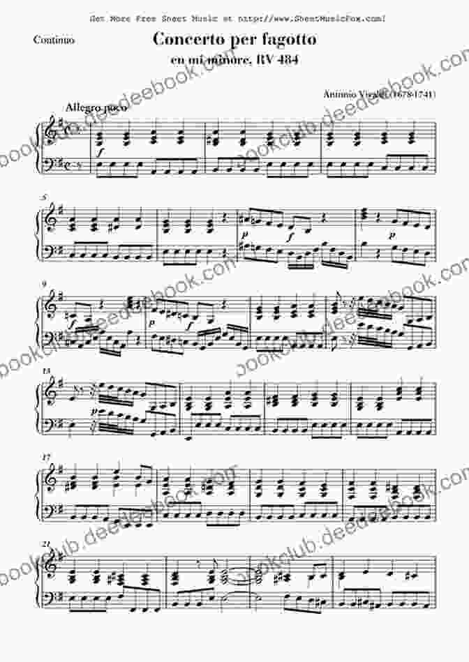 Antonio Vivaldi's Bassoon Concerto In E Minor, RV 484, Sheet Music Cover Vivaldi Bassoon Concerto Sheet Music Score: Antonio Vivaldi